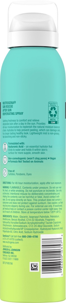 slide 3 of 7, Neutrogena Sun Rescue After Sun Rehydrating Spray with Hyaluronic Acid, Vegan and Lightweight 48-Moisturizing Skin and Body Mist, Non-Comedogenic Hydration, 6.7 Oz, 6.7 oz