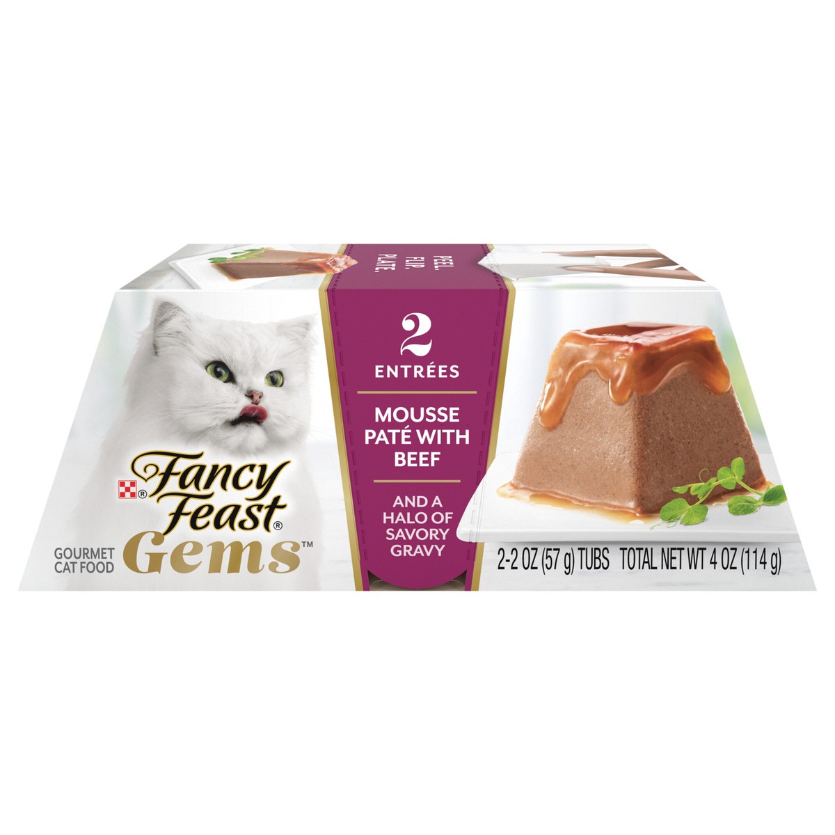 slide 1 of 10, Fancy Feast Purina Fancy Feast Gems Mousse Pate With Beef and Halo of Savory Gravy Cat Food - 4 oz. Box, 2 ct