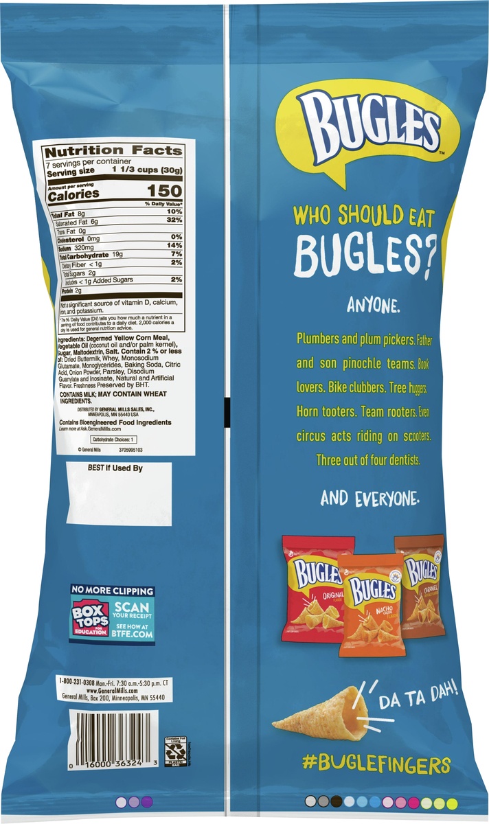 Bugles Crispy Corn Snacks, Hidden Valley Ranch Flavor, Snack Bag, 7.5