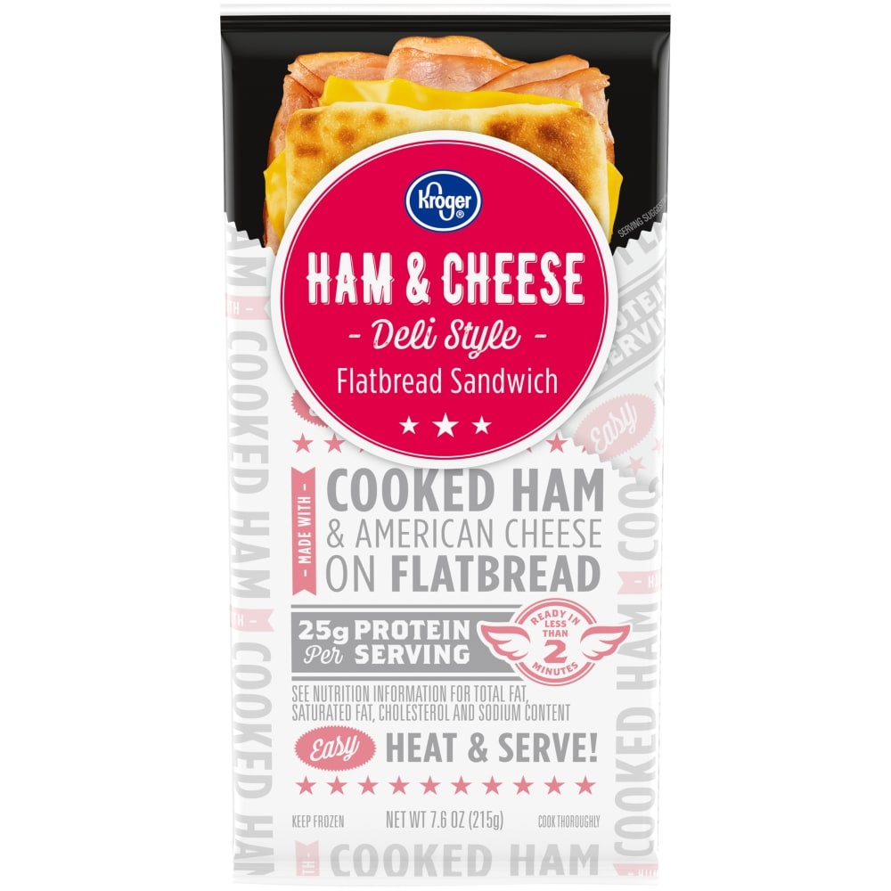 slide 1 of 1, Kroger Ham And Cheese Deli Style Flatbread Sandwich, 7.6 oz