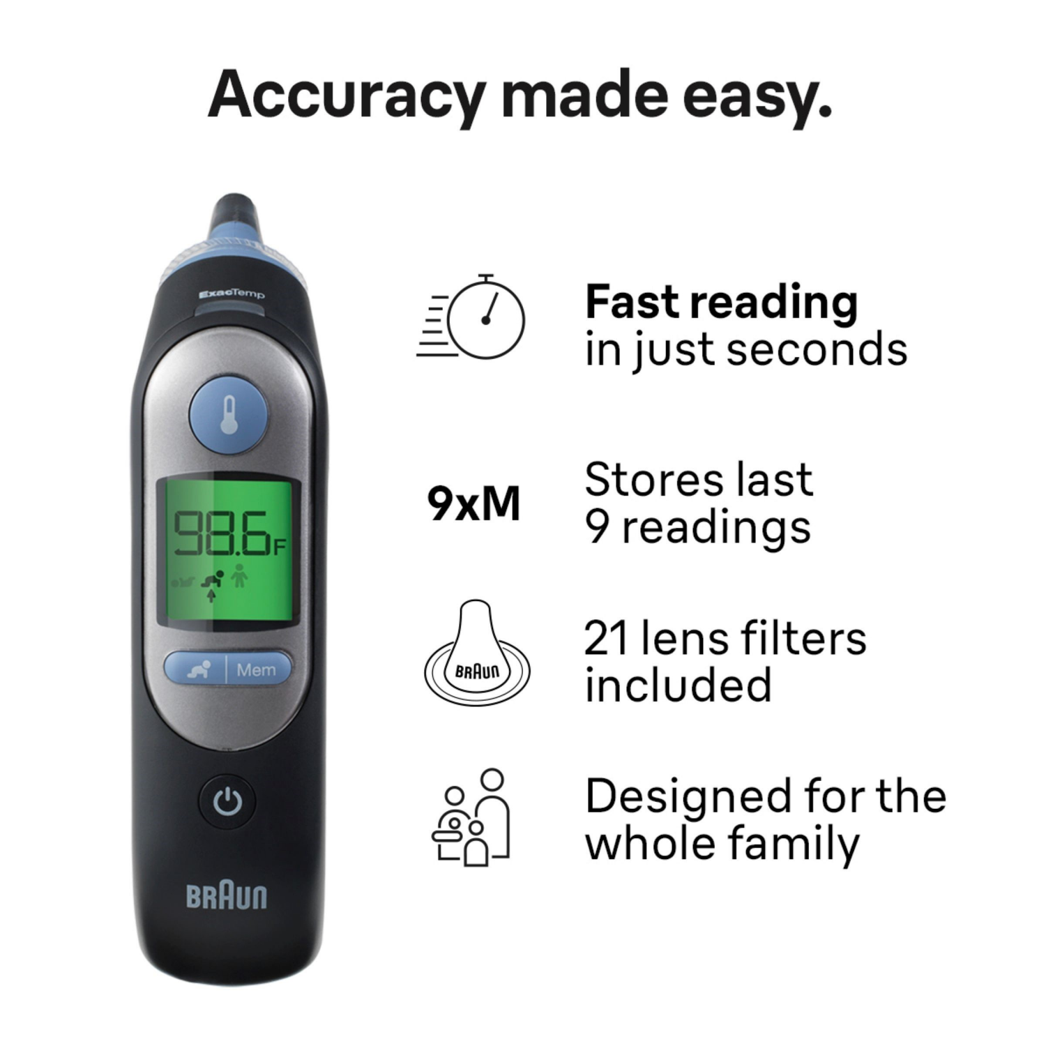 slide 2 of 7, Braun ThermoScan 7 Ear Thermometer, Black, 1 ct