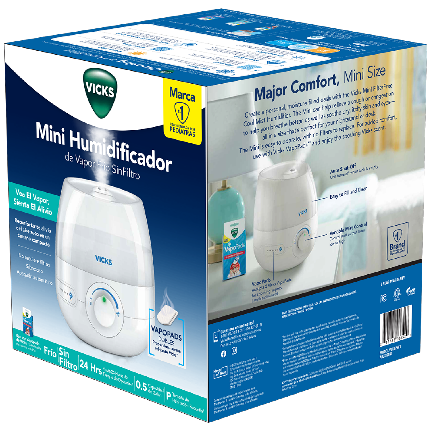 slide 2 of 4, Vicks FilterFree Cool Mist Humidifier Mini Small Room Size 1 ea, 1 ct