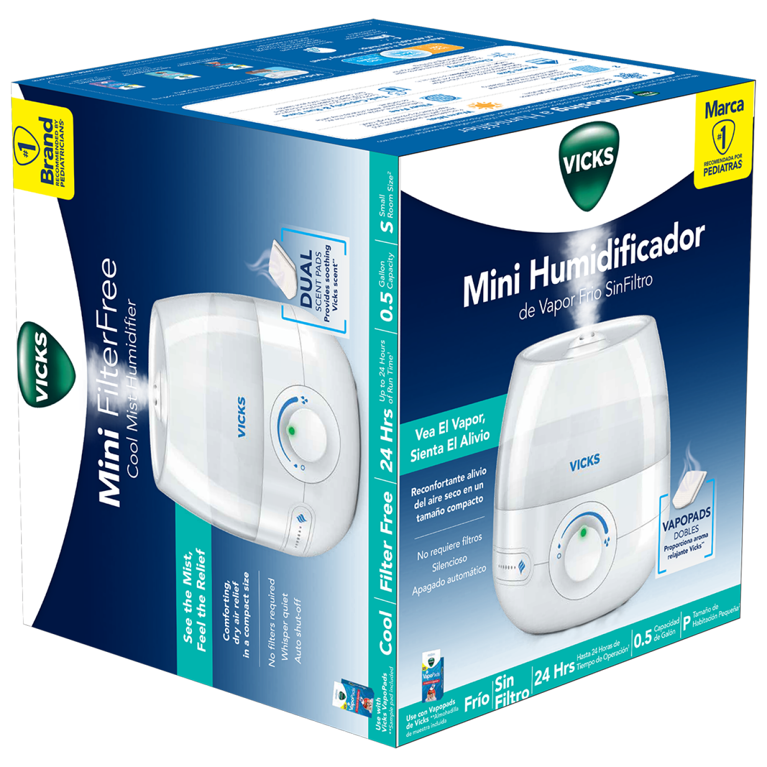 slide 3 of 4, Vicks FilterFree Cool Mist Humidifier Mini Small Room Size 1 ea, 1 ct