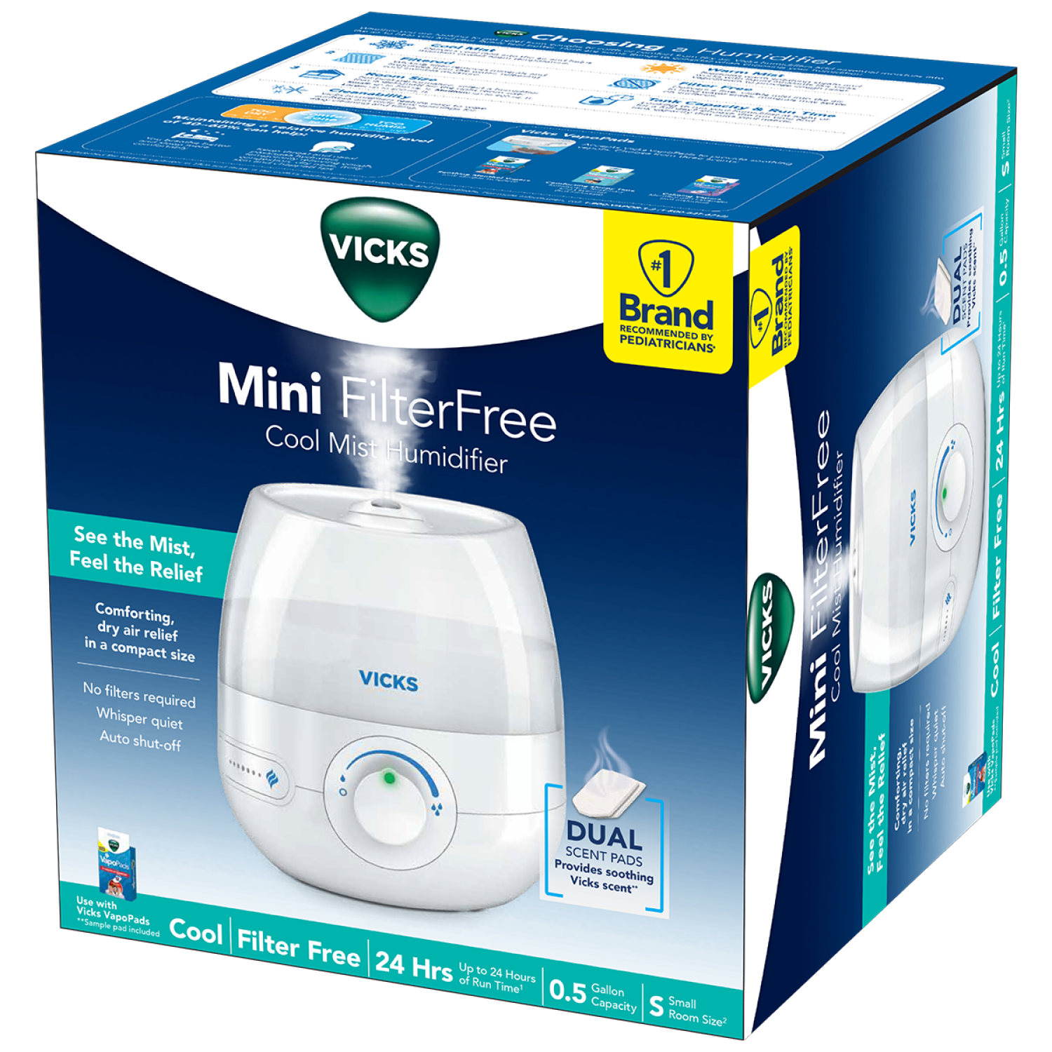 slide 1 of 4, Vicks FilterFree Cool Mist Humidifier Mini Small Room Size 1 ea, 1 ct