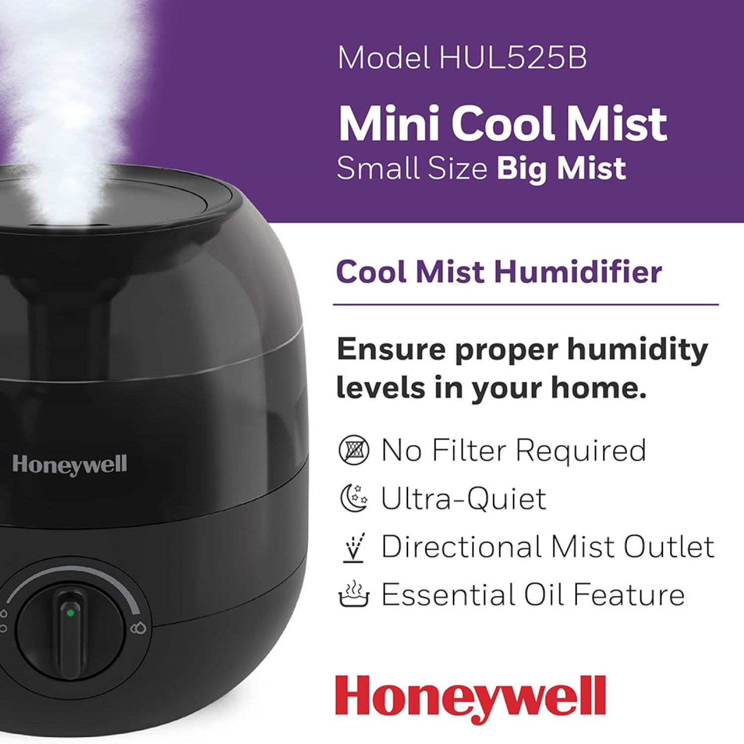 slide 2 of 2, Honeywell Mistmate Humidifier Ultrasonic Black, 1/2 gal