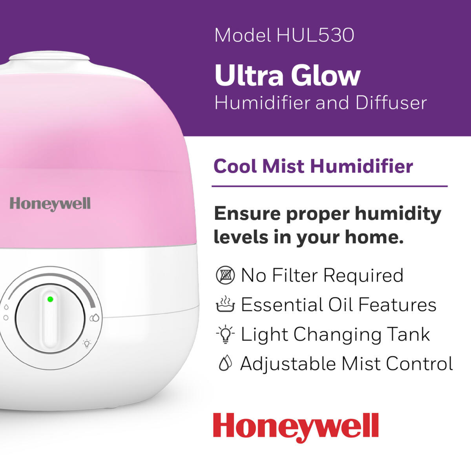 slide 5 of 6, Honeywell Ultra Glow Light Changing Humidifier and Diffuser, 1 ct