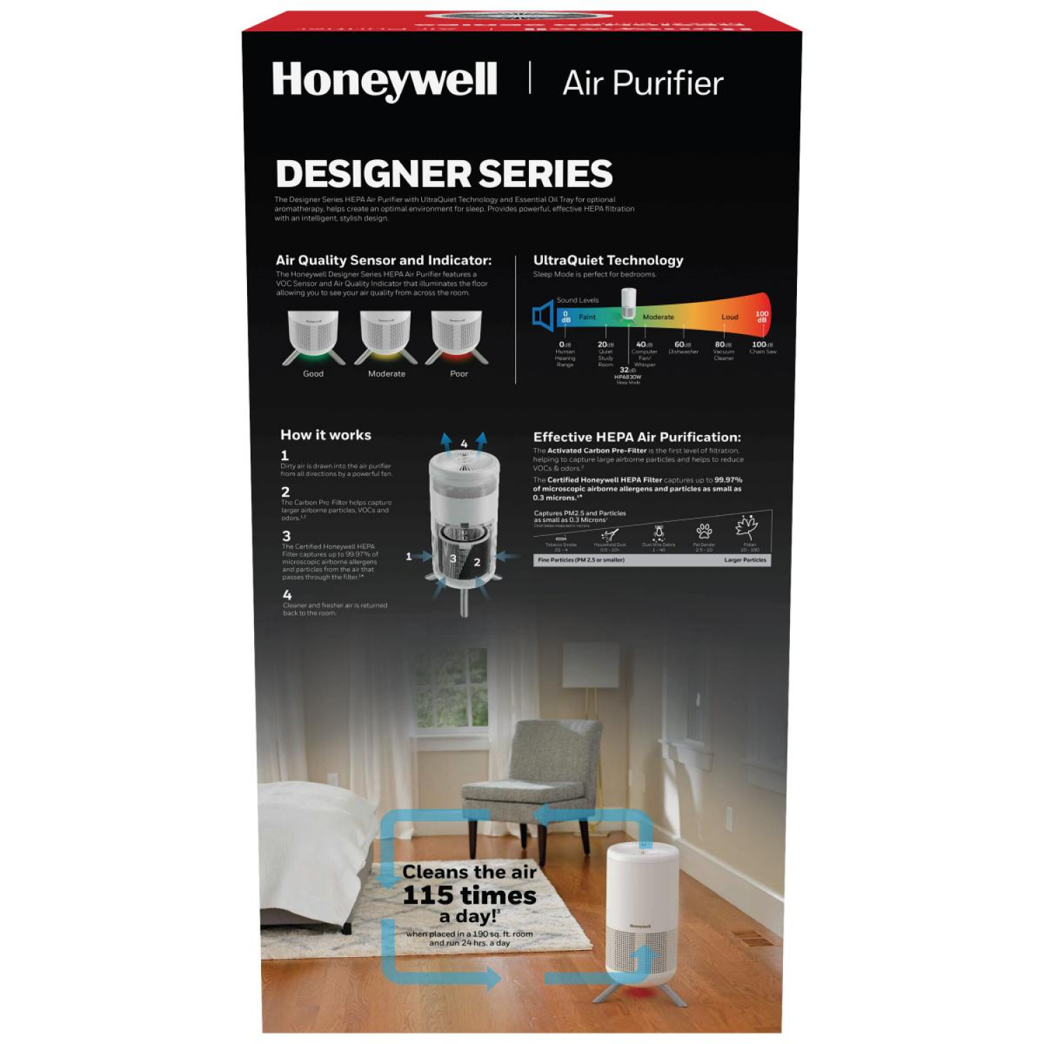 slide 2 of 8, Honeywell Designer Series HEPA Tower, 190 sq ft