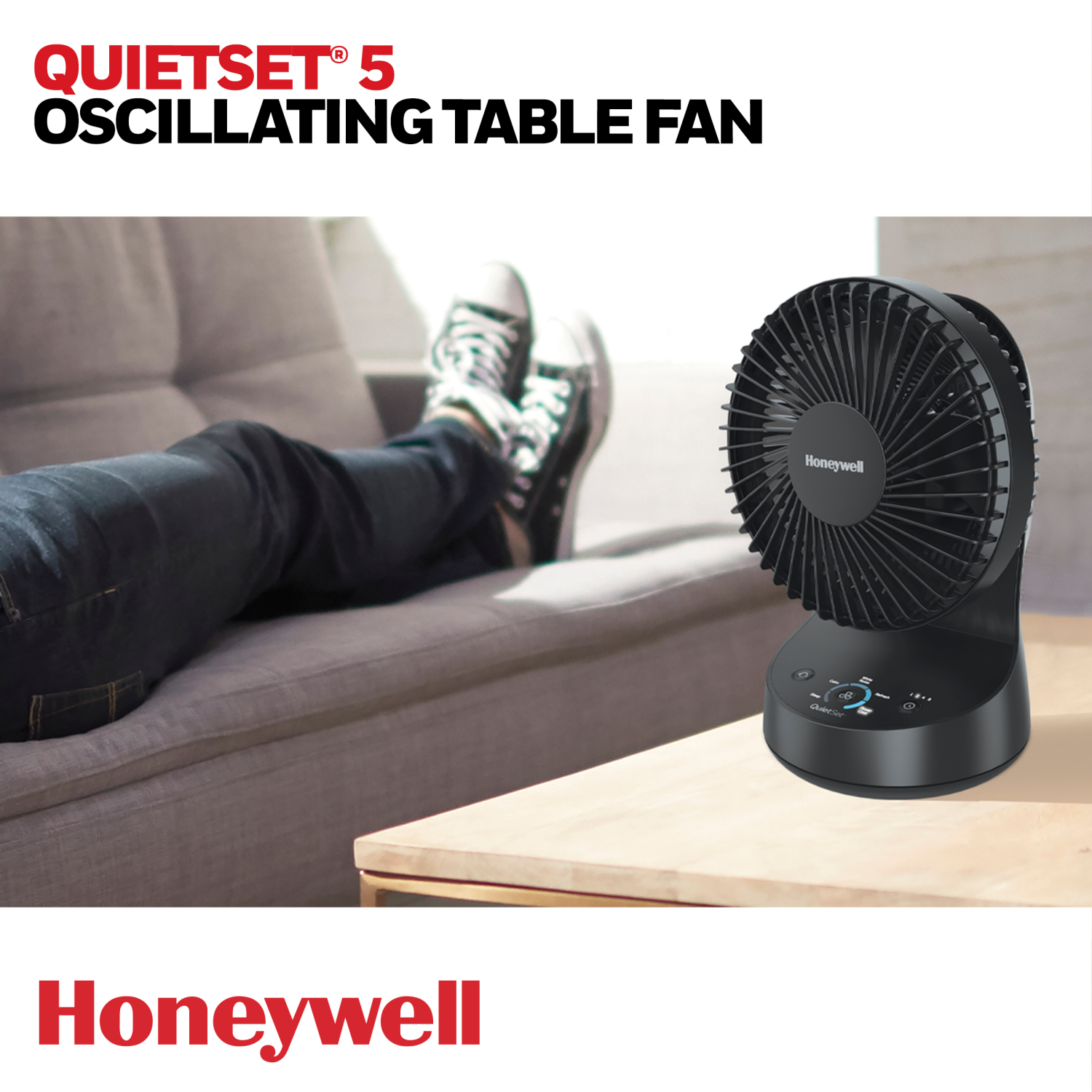 slide 4 of 5, Honeywell QuietSet 5 Oscillating Table Fan, Black HTF337B, black