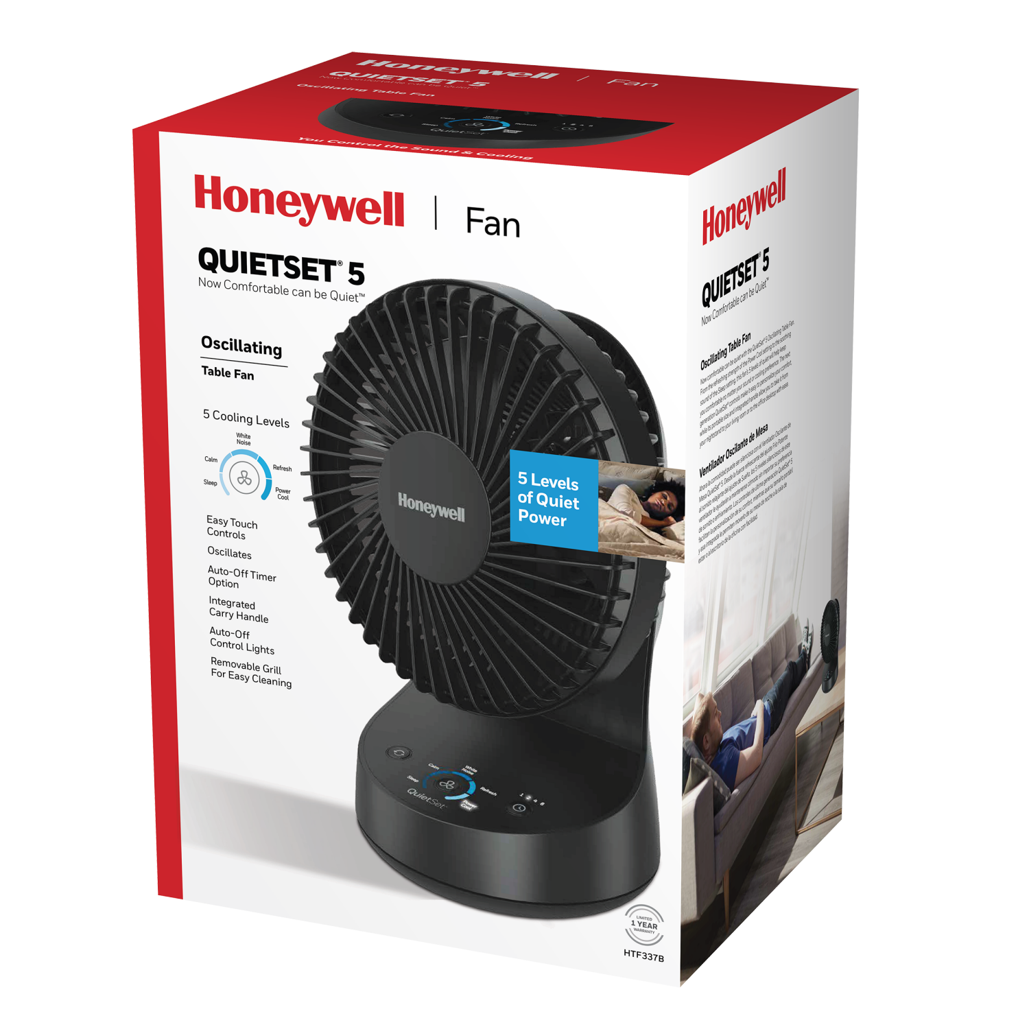 slide 1 of 5, Honeywell QuietSet 5 Oscillating Table Fan, Black HTF337B, black
