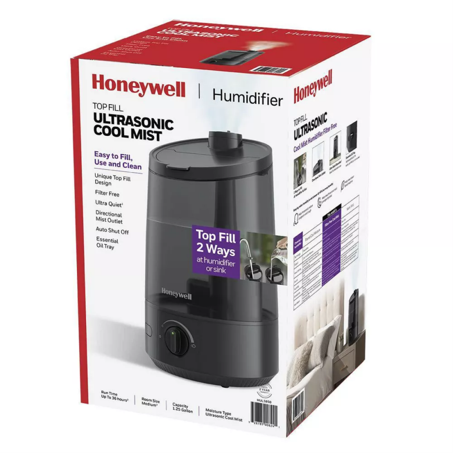 slide 1 of 3, Honeywell Top Fill Ultrasonic Cool Mist Humidifier, Black HUL585B, 1 ct