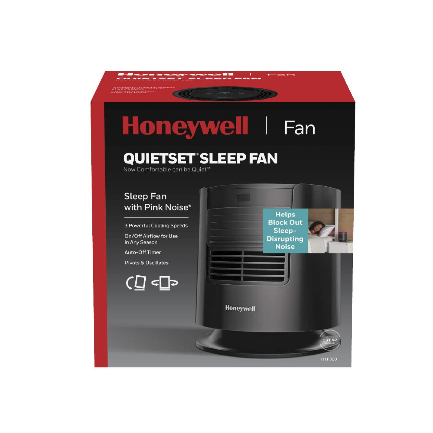 slide 1 of 8, Honeywell QuietSet Sleep Fan with Pink Noise, New, W 7.0" x H 7.4" x L 7.0", Black, HTF300B, black