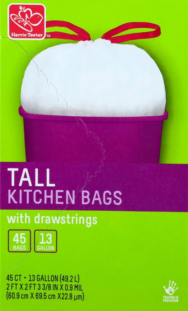 slide 1 of 5, Harris Teeter Drawstring Kitchen Bags, 45 ct