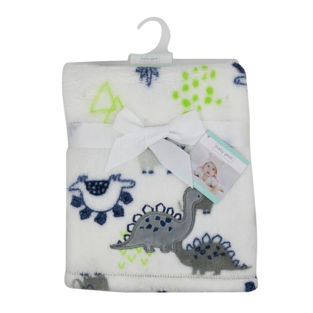 slide 2 of 4, Cutie Pie Dino Print Plush Baby Blanket - Grey, 1 ct