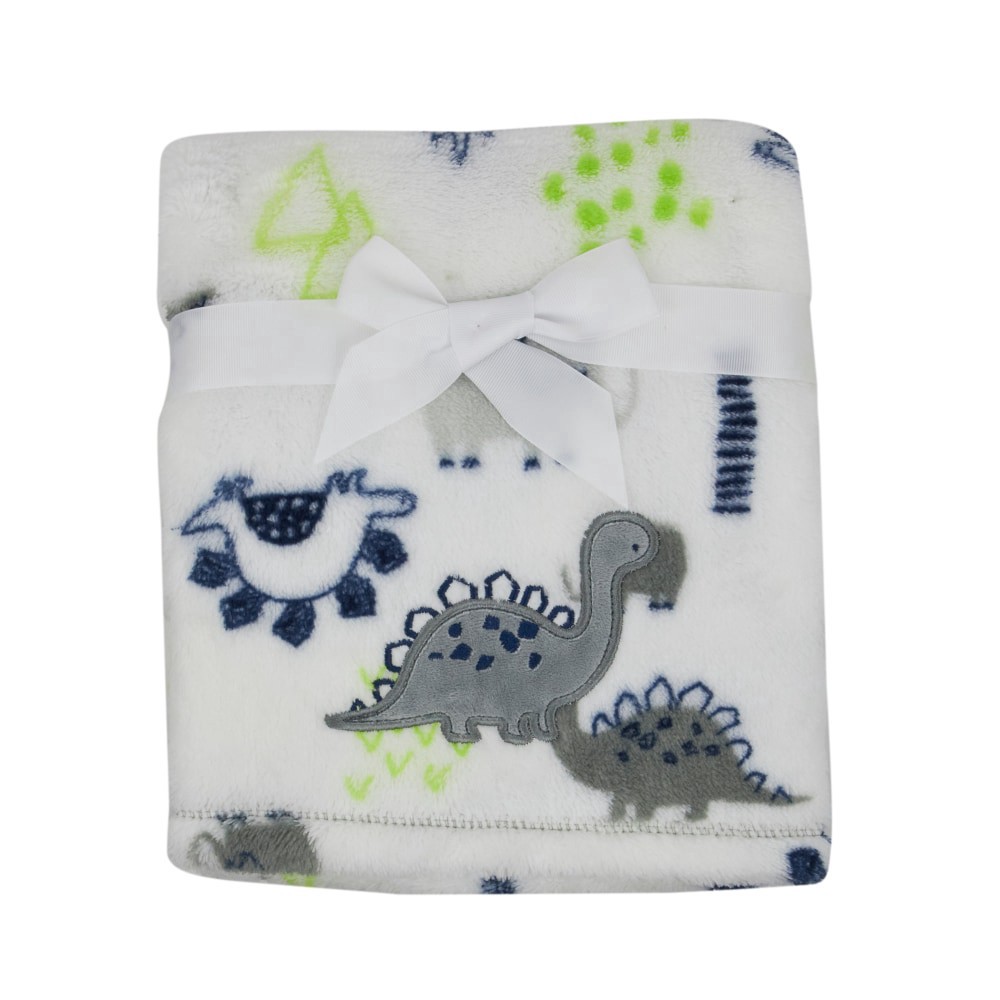 slide 1 of 4, Cutie Pie Dino Print Plush Baby Blanket - Grey, 1 ct