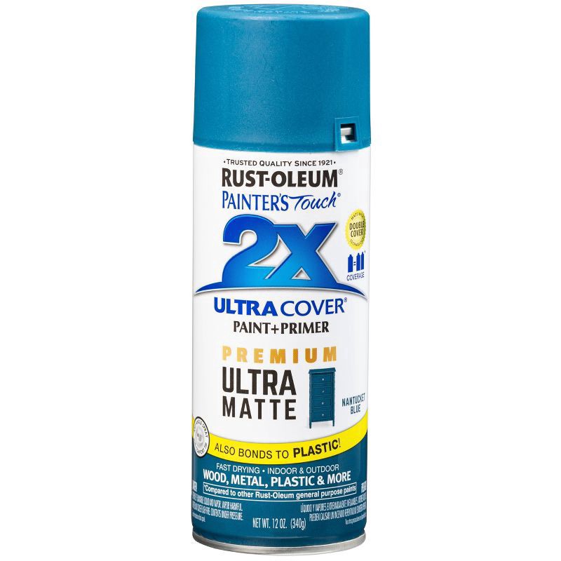 slide 5 of 10, Rust-Oleum 12oz 2X Painter's Touch Ultra Cover Matte Spray Paint Blue, 12 oz