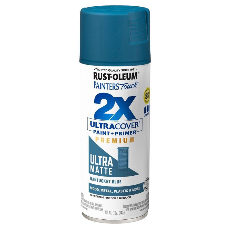 slide 2 of 10, Rust-Oleum 12oz 2X Painter's Touch Ultra Cover Matte Spray Paint Blue, 12 oz