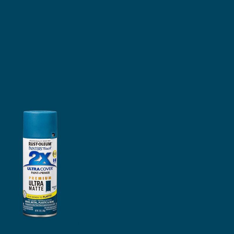 slide 1 of 10, Rust-Oleum 12oz 2X Painter's Touch Ultra Cover Matte Spray Paint Blue, 12 oz