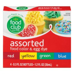 Food Club Assorted Red, Yellow, Green, Blue Food Color & Egg Dye