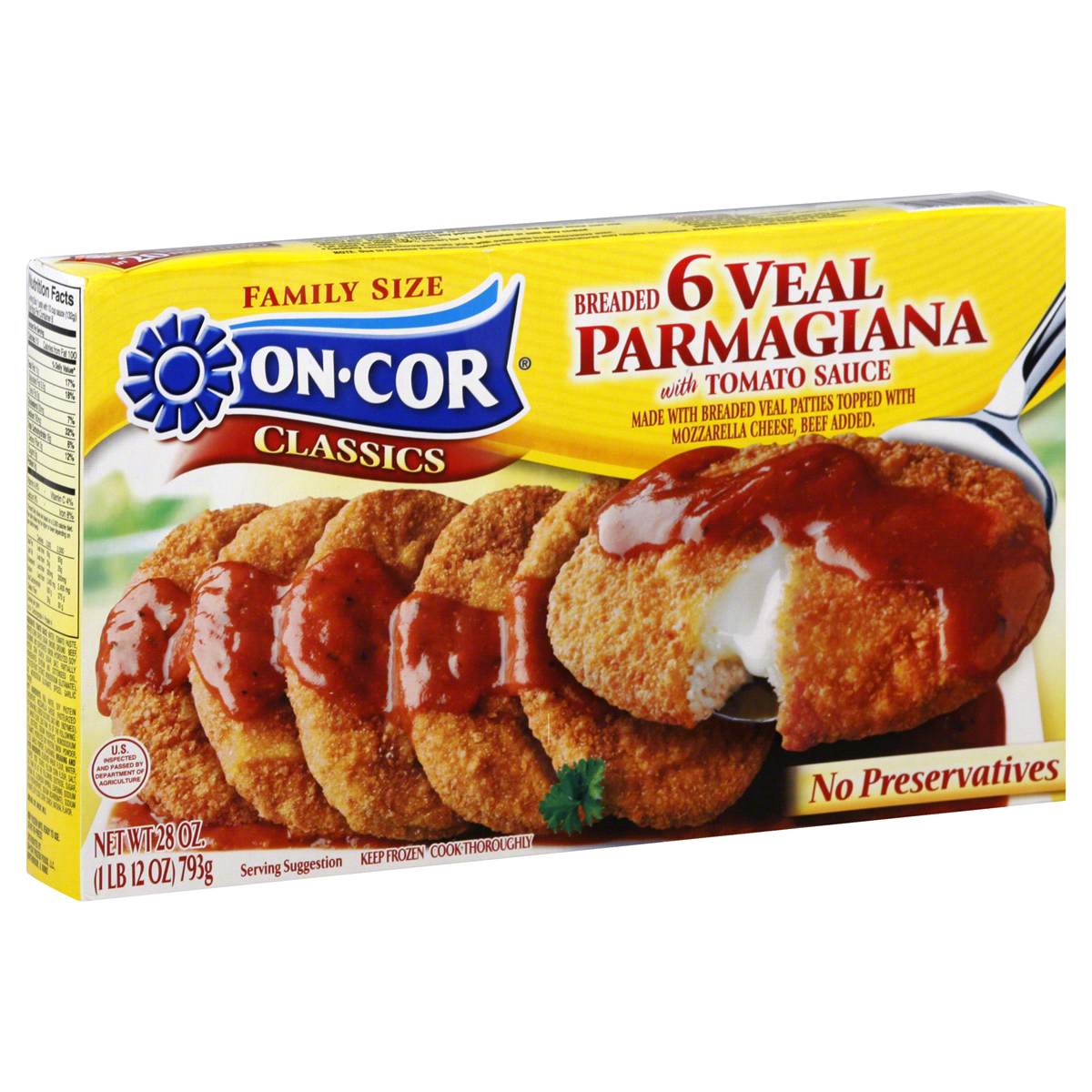 slide 1 of 7, On-Cor Veal Parmigiana with Tomato Sauce, Breaded, Family Size, 26 oz