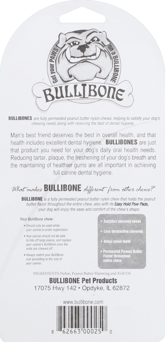 slide 2 of 7, Bullibone Dog Chew Nylon Oral Care Bone Peanut Butter Small - Each, 1 ct