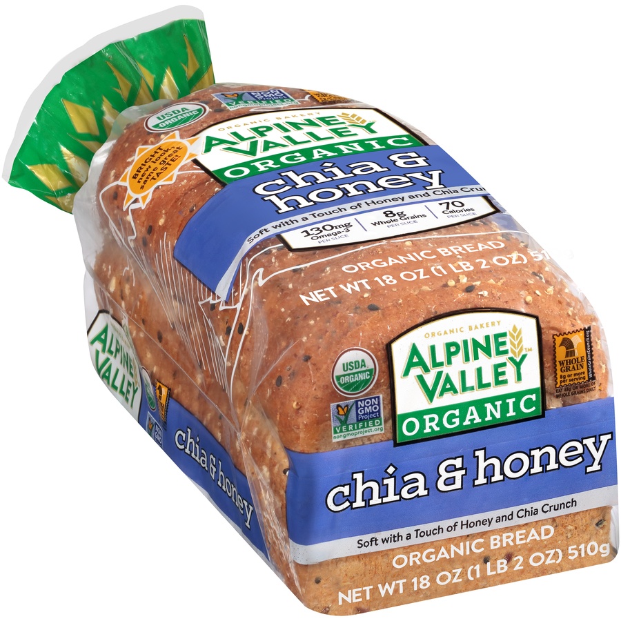 slide 2 of 8, Alpine Valley Organic Chia & Honey Bread, 18 oz