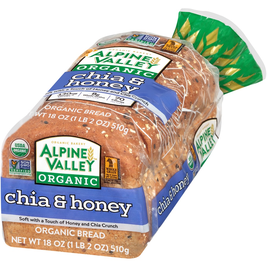 slide 3 of 8, Alpine Valley Organic Chia & Honey Bread, 18 oz