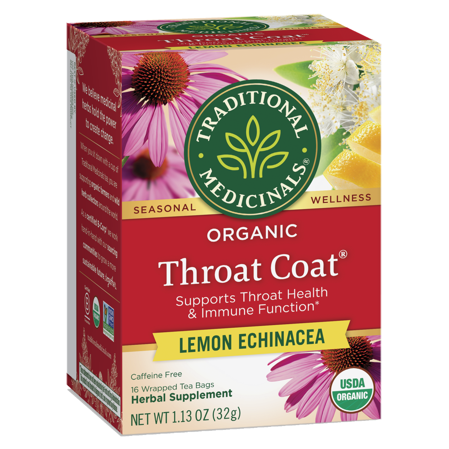 slide 2 of 4, Traditional Medicinals Organic Throat Coat Lemon Echinacea Tea, 16 ct; 1.13 oz