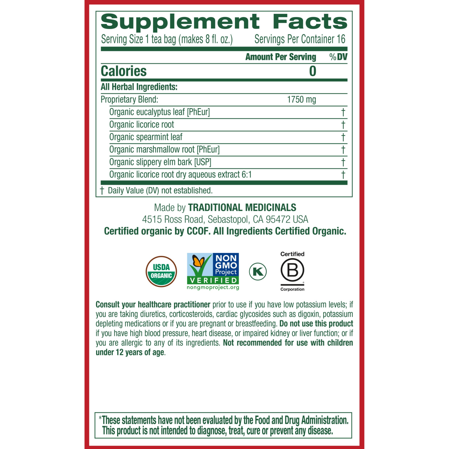 slide 3 of 4, Traditional Medicinals Organic Throat Coat Eucalyptus Tea, 16 ct