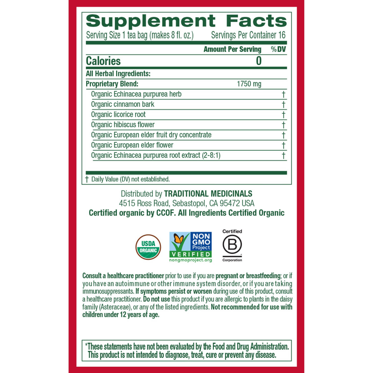 slide 3 of 4, Traditional Medicinals Organic Immune Zoom Elderberry Echinacea Tea, 16 ct