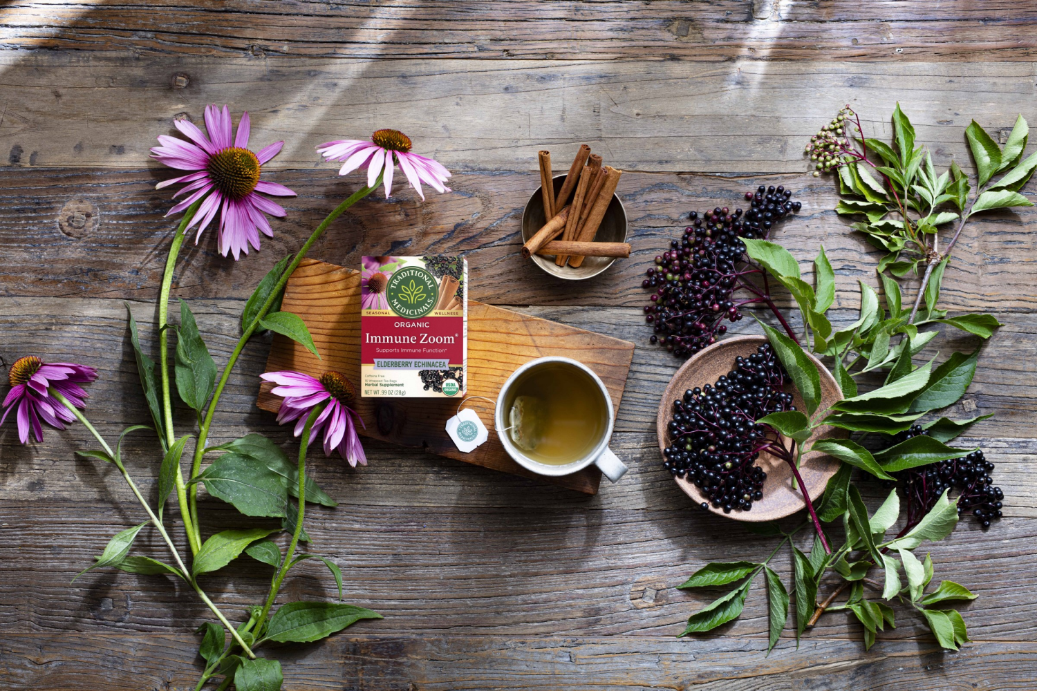 slide 4 of 4, Traditional Medicinals Organic Immune Zoom Elderberry Echinacea Tea, 16 ct