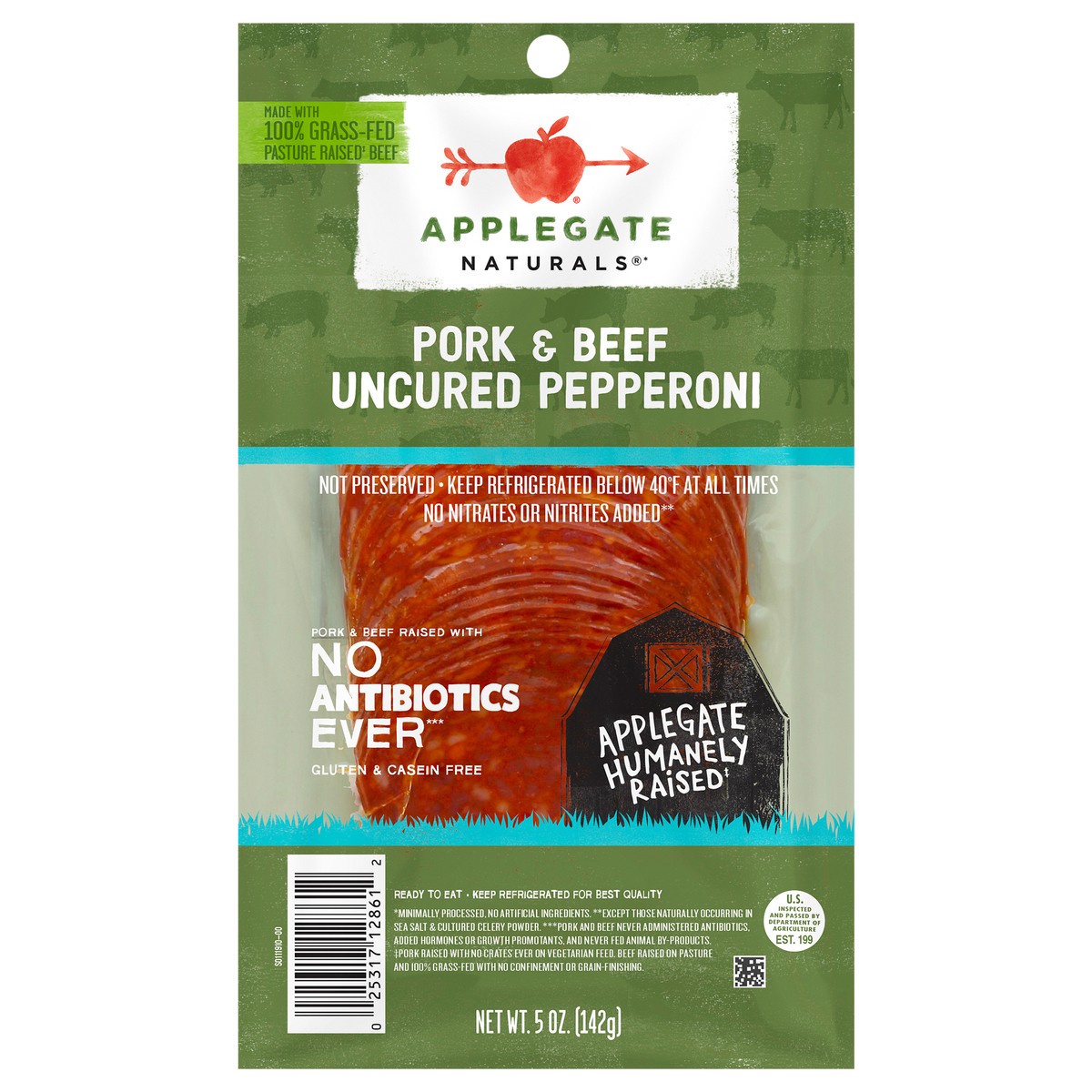 slide 1 of 10, Applegate Natural Uncured Pork & Beef Pepperoni Sliced, 5 oz