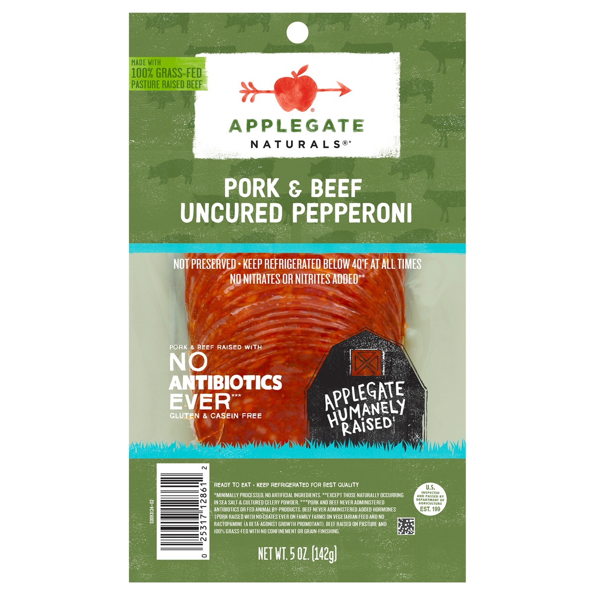 slide 1 of 3, Applegate Naturals Uncured Pork & Beef Pepperoni 5 oz, 5 oz