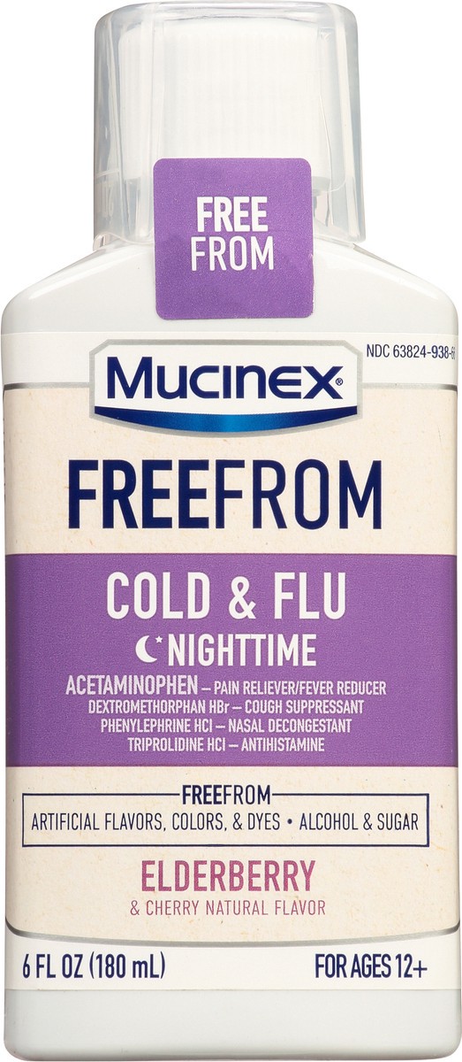 slide 2 of 13, Mucinex FreeFrom Nighttime Elderberry & Cherry Cold & Flu 6 fl oz, 6 fl oz