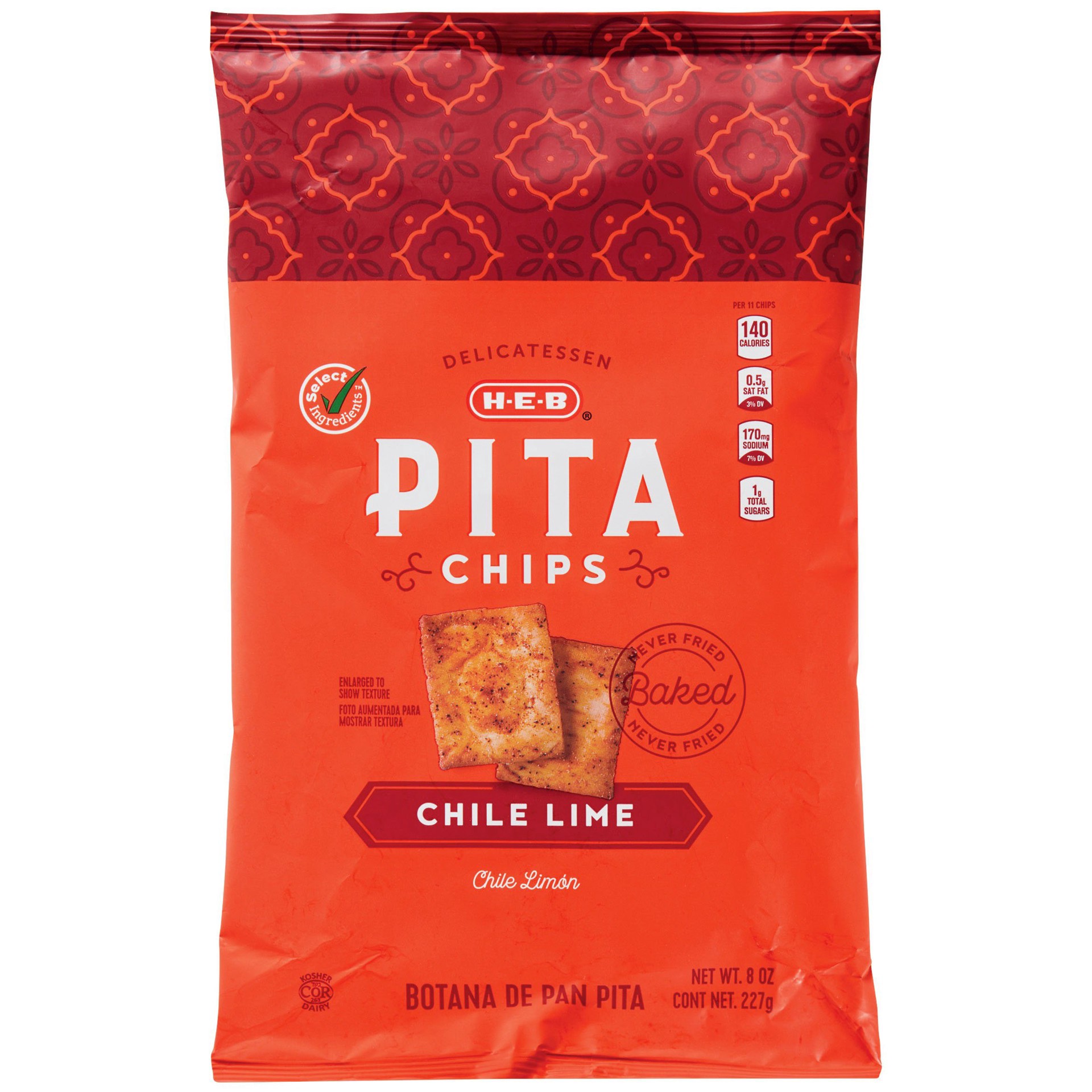 slide 1 of 1, H-E-B Chile Lime Pita Chips, 8 oz
