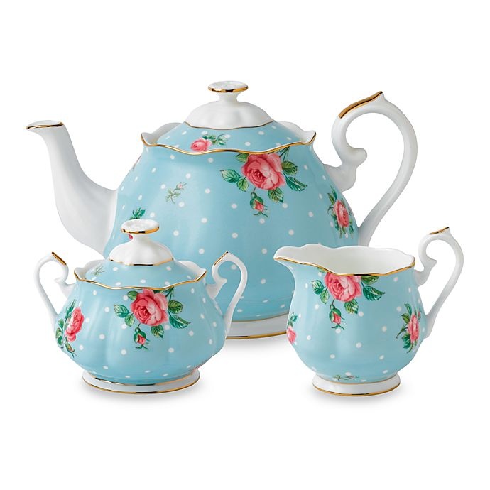 slide 1 of 1, Royal Albert Polka Blue Tea Set, 3 ct