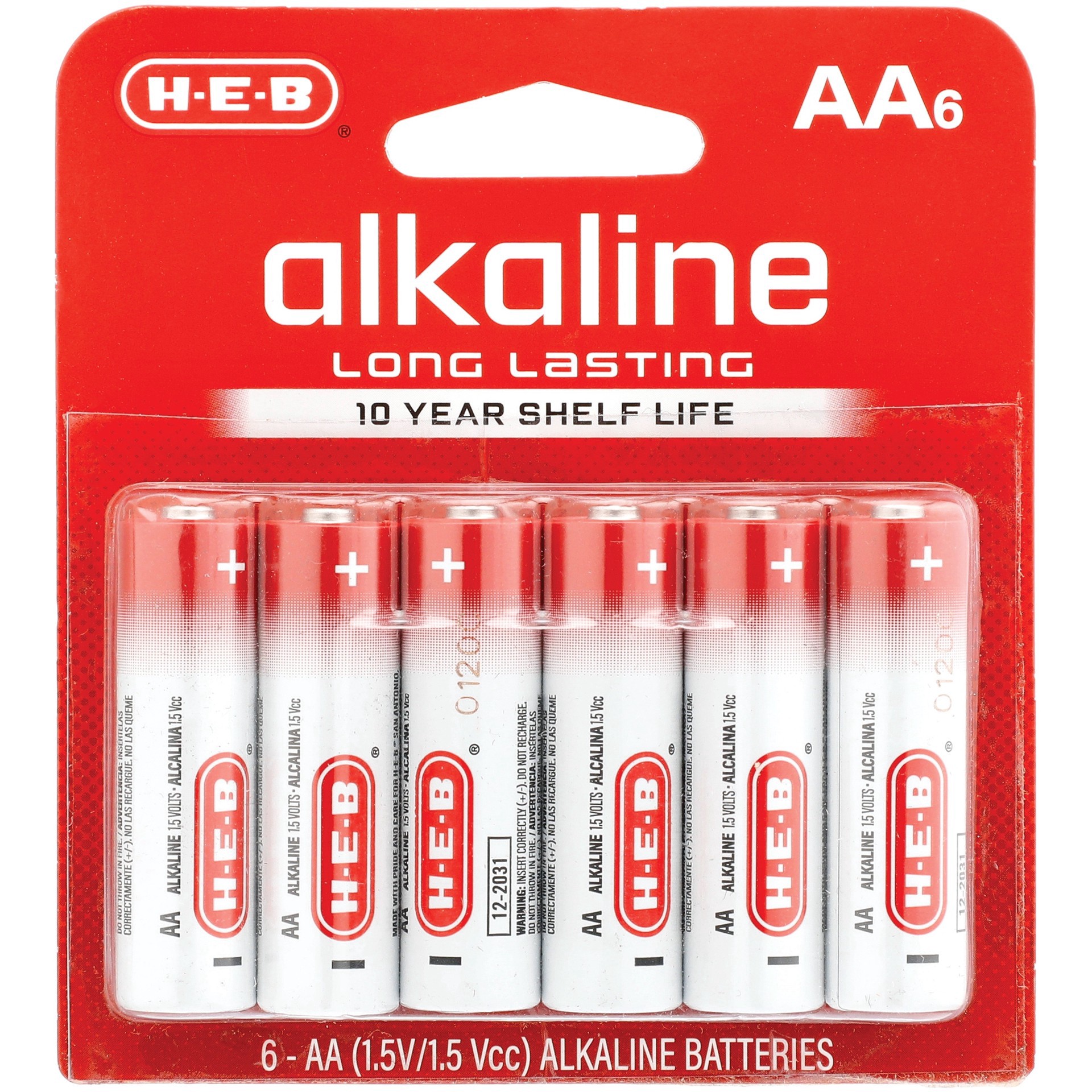 slide 1 of 1, H-E-B Alkaline AA Batteries, 6 ct