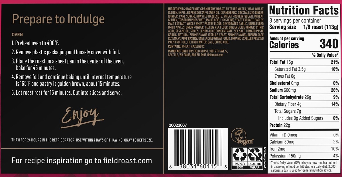 slide 5 of 5, Field Roast Plant-Based Roast, Hazelnut & Cranberry, 2 lb