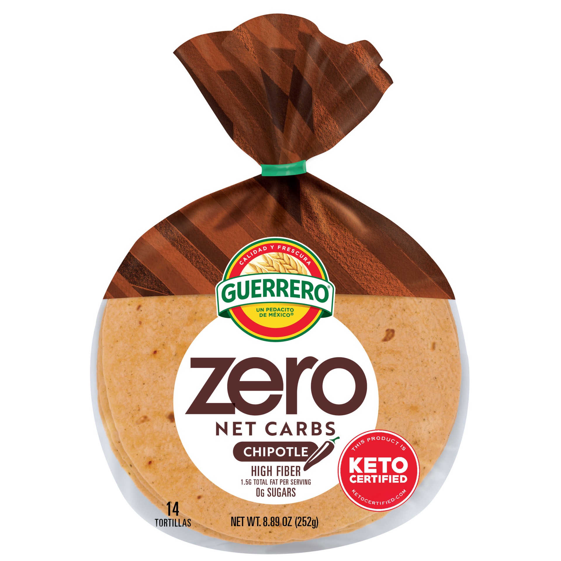 slide 1 of 9, Guerrero Zero Net Carbs Chipotle Tortillas 14 ea, 8.89 oz