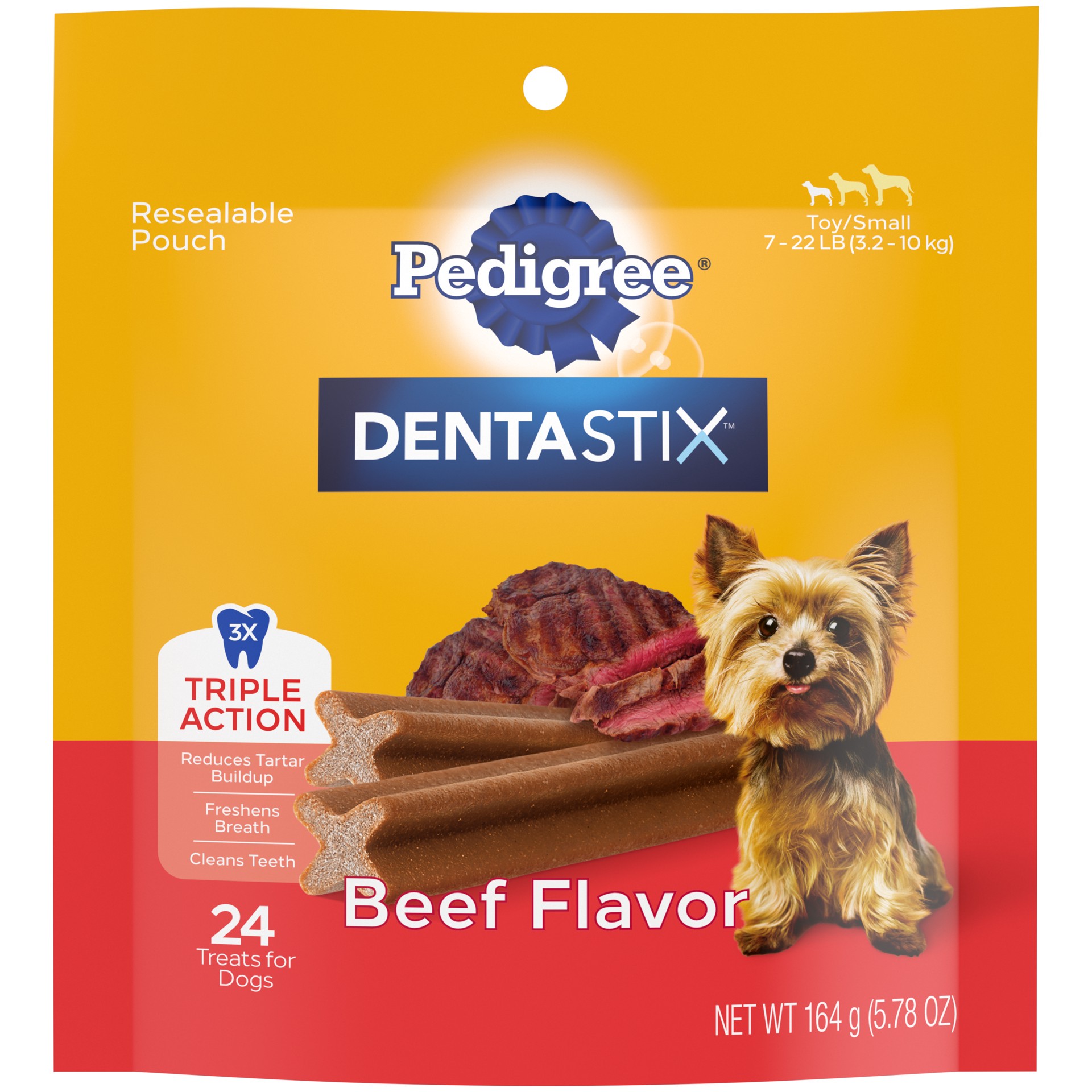 slide 1 of 6, Dentastix Triple Action Beef Flavor Dog Treats 24 ea, 24 ct