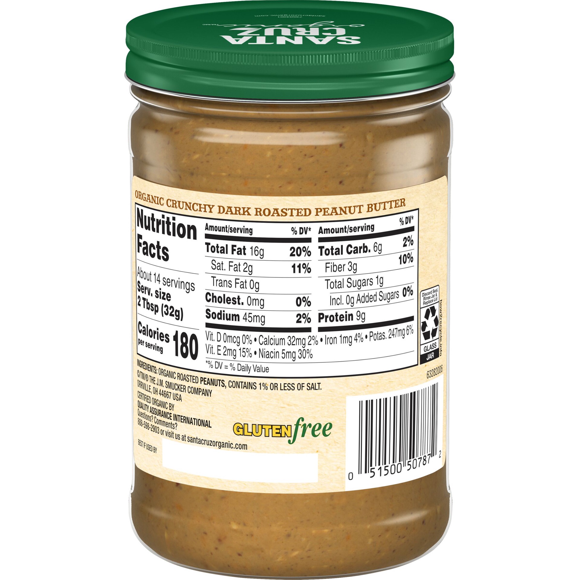 slide 3 of 4, Santa Cruz Organic Crunchy Dark Roasted Peanut Butter, 16 Ounces, 16 oz