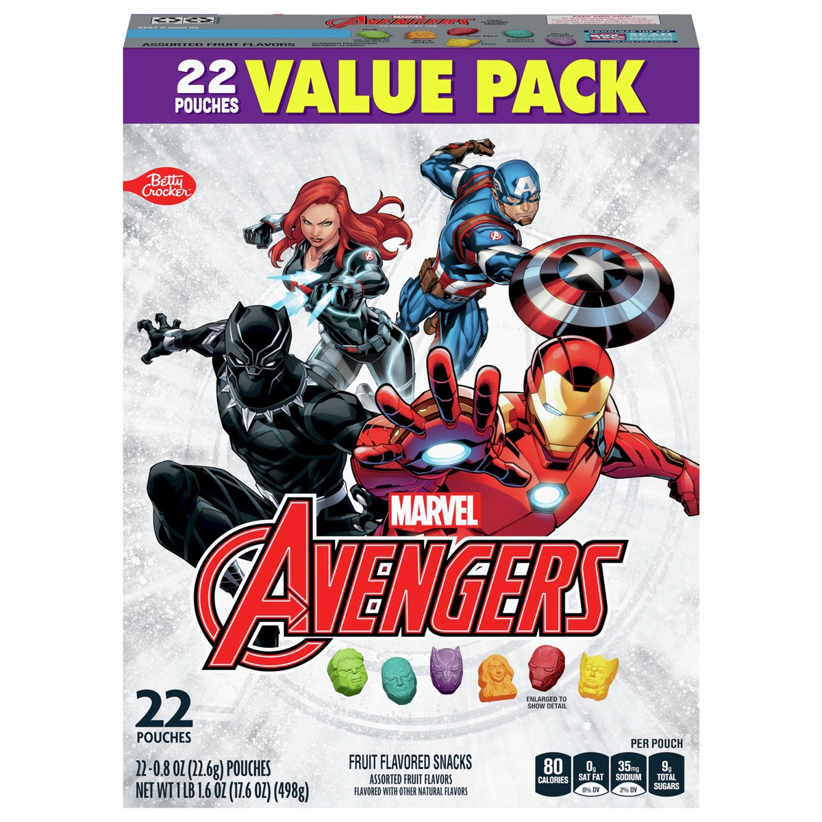 slide 1 of 9, Betty Crocker Avengers Fruit Flavored Snacks, Treat Pouches, Value Pack, 22 ct, 22 ct