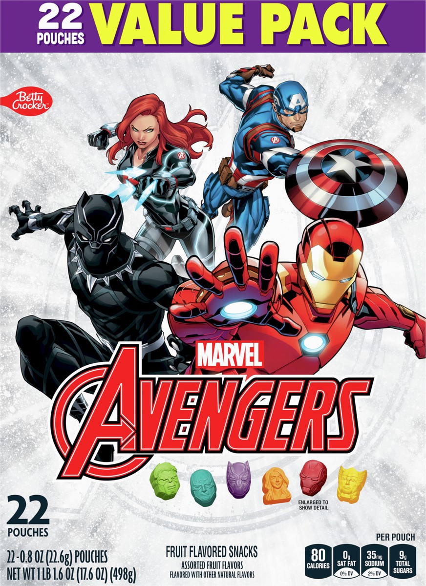 slide 8 of 9, Betty Crocker Avengers Fruit Flavored Snacks, Treat Pouches, Value Pack, 22 ct, 22 ct