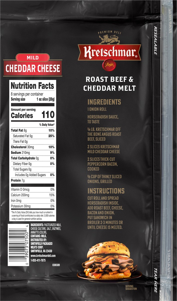 slide 3 of 3, Kretschmar Premium Deli Mild Pre Sliced Cheddar Cheese, 8 oz, 8 oz