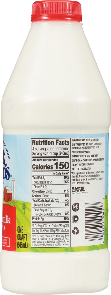 slide 12 of 14, Oak Farms Whole Milk 1 Qt, 1 qt