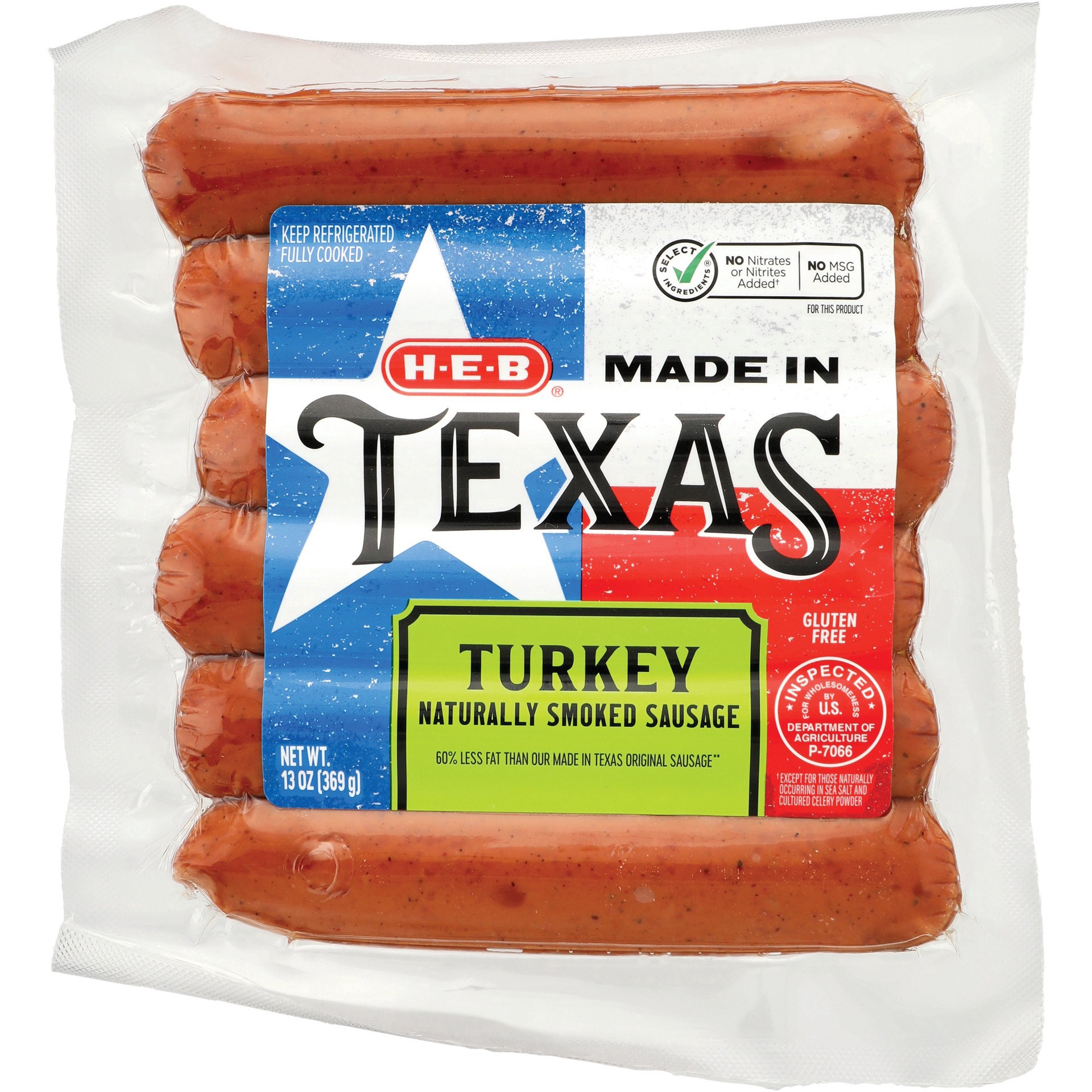 slide 1 of 1, H-E-B Made In Texas Turkey Smoked Sausage Links, 13 oz
