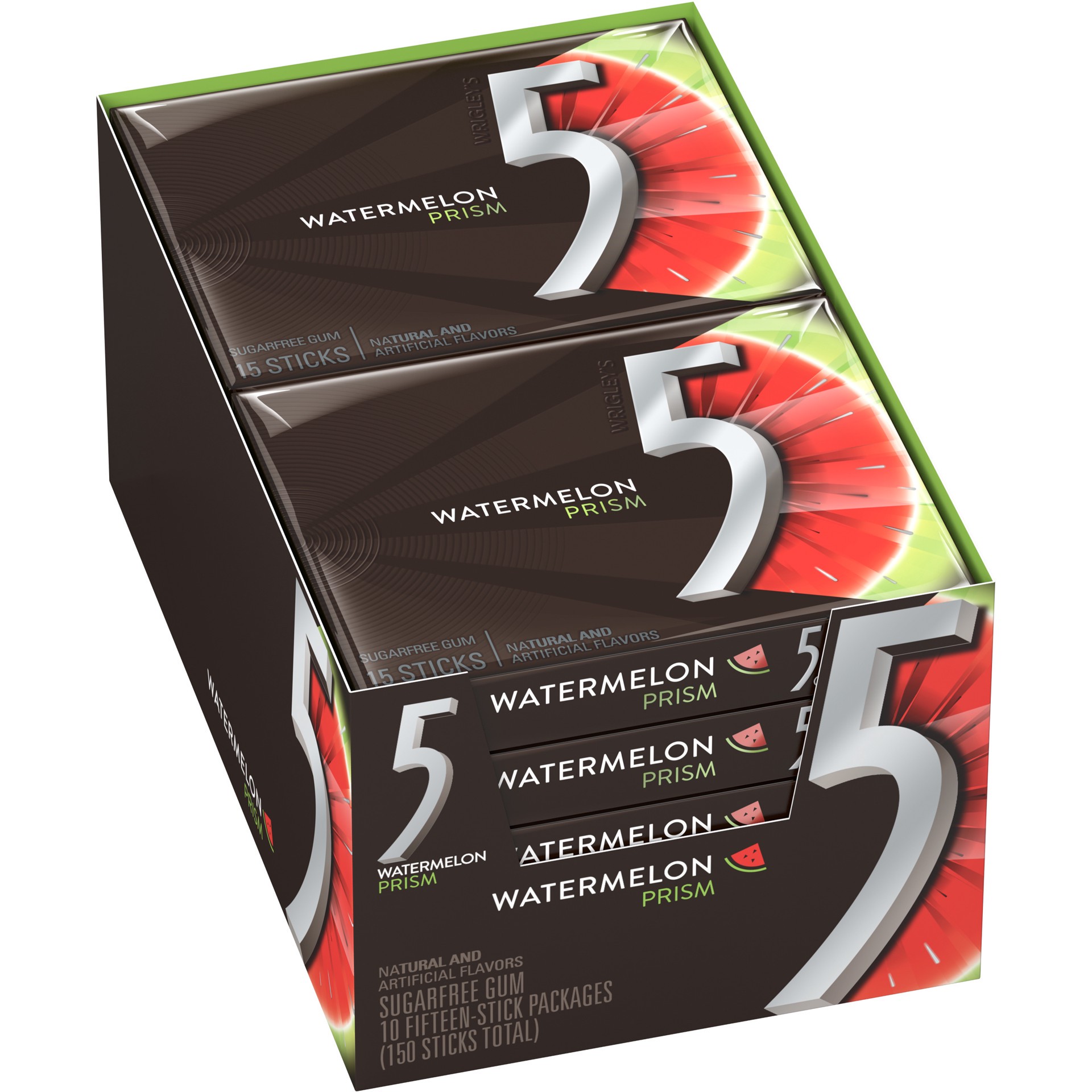slide 2 of 7, 5 GUM Watermelon Prism Sugar Free Chewing Gum Bulk, 15 Stick Box (10 Pack), 150 pc