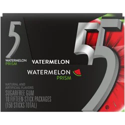 5 GUM Watermelon Prism Sugar Free Chewing Gum Bulk, 15 Stick Box (10 Pack)