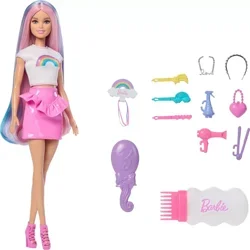 Barbie Rainbow Sparkle Hair Fashion Doll with Extra-Long Hair, Pink Lipstick and 12 Styling Accessories