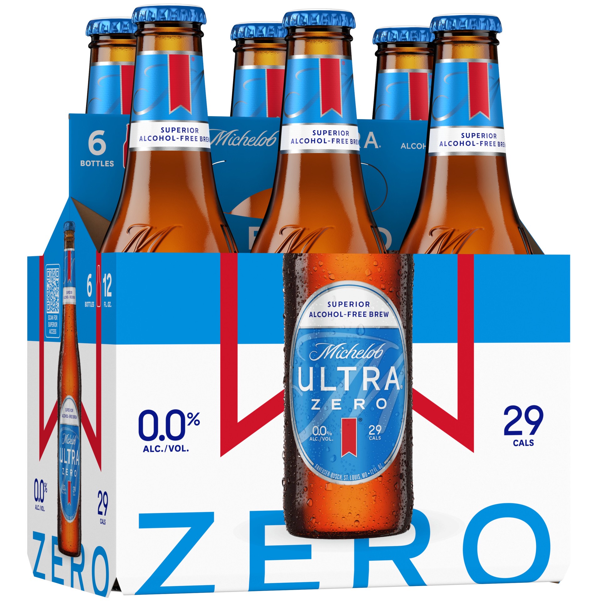 slide 1 of 8, Michelob ULTRA Zero Non-Alcoholic American Lager Beer, 6 Pack 12 fl oz Bottles, 72 fl oz