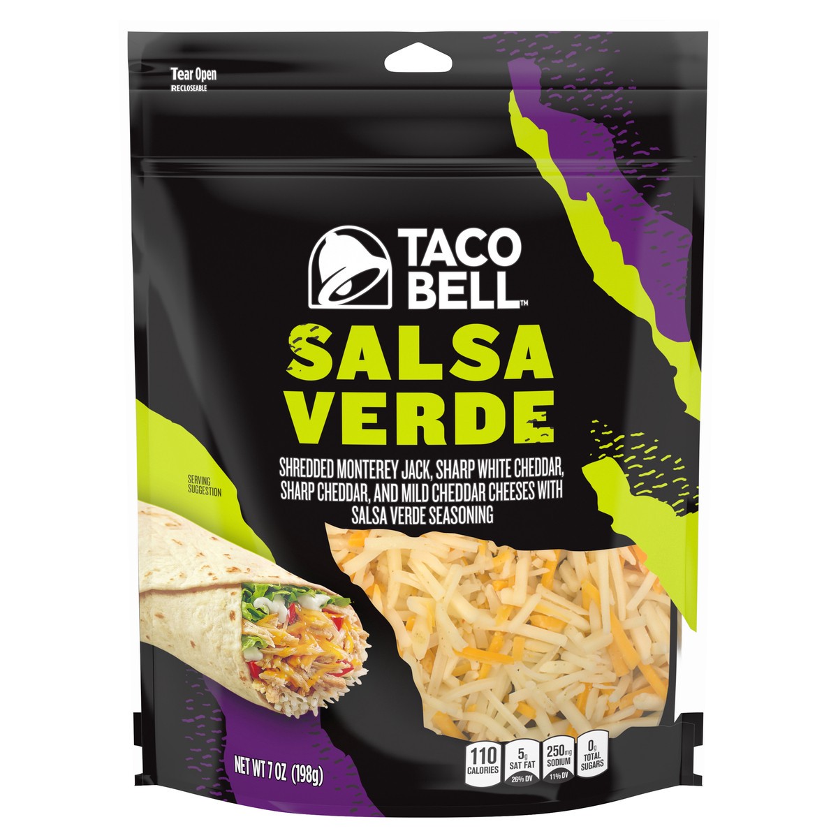 slide 1 of 6, Taco Bell Salsa Verde Shredded Cheese, 7 oz
